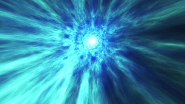 Fantastic animation of an astral tunnel or travel wormhole with neon lights and brights. Concept of space, energy , distortion of reality. Abstract blue vortex time portal 4k background.