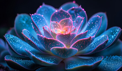 A blue flower with a purple center and yellow petals