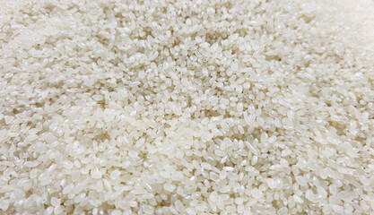 White rice grains piled together, showcasing their texture and uniformity