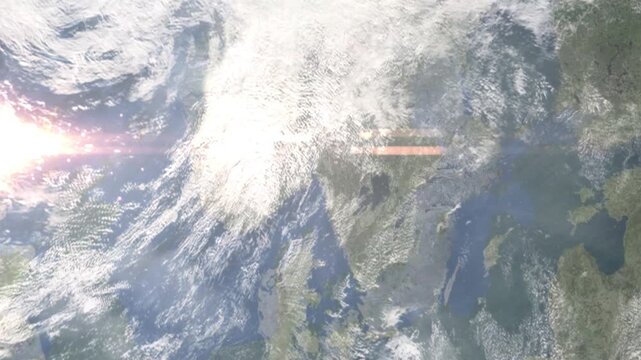 Zooming in on Fredrikstad, Norway frome space - Perfect for Travel Intros and Backgrounds. Realistic 3D Animation.