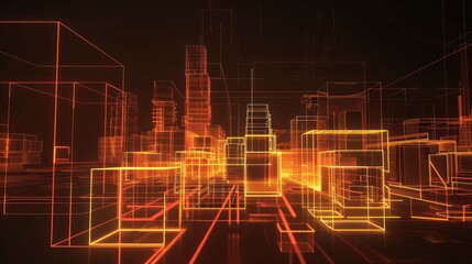 Digital Cityscape with Glowing Lines