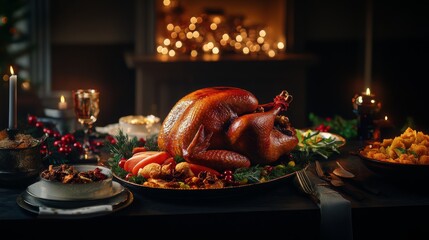 turkey christmas table food feast interior