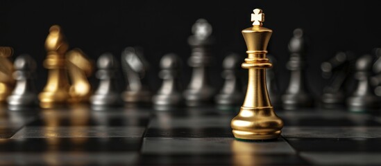 Golden Chess King Stands Alone on a Black and White Board