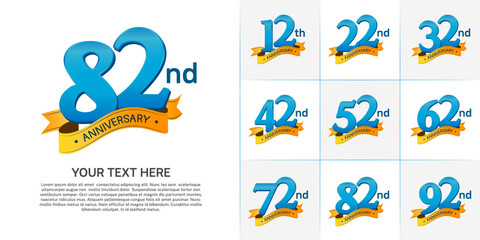 anniversary logotype set vector, blue color and orange ribbon for special day celebration