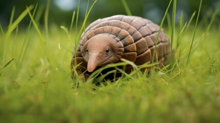 Obraz premium A Small Pangolin in Green Grass