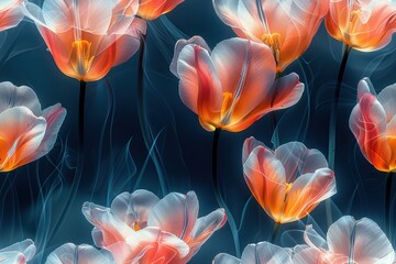 Abstract Tulips on Dark Background - Digital Art