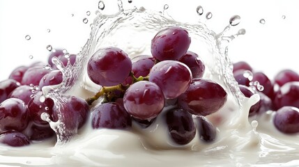 Red Grapes Splashing into White Liquid