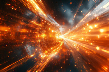 Fototapeta premium Abstract image of a windmill with blades appearing as fragmented light beams, creating a dynamic composition,