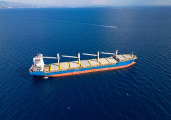 Aerial view of transportation ship in the sea. Global business import and export logistic 