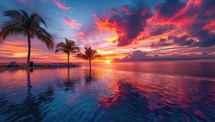 Sunset Reflection in a Tropical Pool
