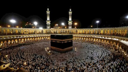 Muslim Pilgrims Gathering Around Kaaba in Mecca
