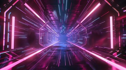 Naklejka premium Blue laser light burst shines bright, glowing energy streaks across dark space