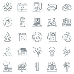 Energy icons set, Included icons as Atom, Battery, Wind Turbine, Light Bulb and more symbols collection, logo isolated vector illustration