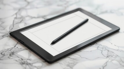 Modern tablet with stylus, white background, digital drawing