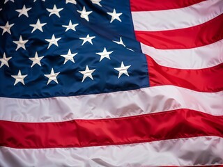 Close-up of the American Flag Waving in the Wind