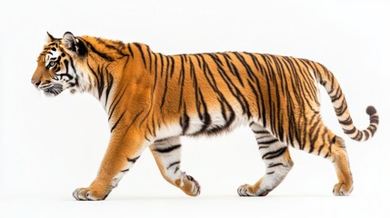 Obraz premium Majestic tiger walking on white background - Full body shot of wild animal