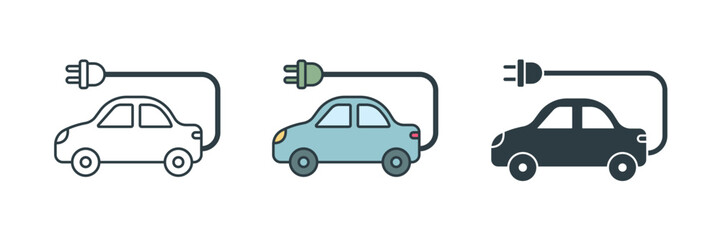 Electric car with plug icon symbol vector illustration isolated on white background