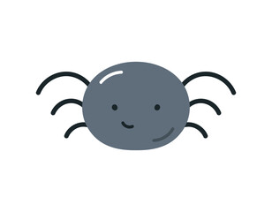 Obraz premium Cute spider. Flat cartoon vector illustration isolated on white background. For card, posters, stickers, banners, printing on the pack, printing on clothes, fabric, wallpaper. 