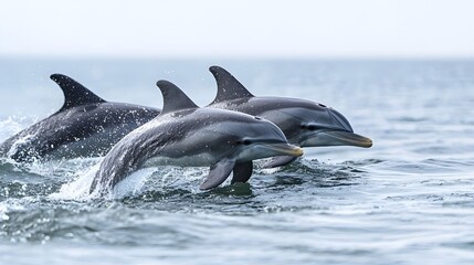 Fototapeta premium Two Dolphins Leaping From the Water.