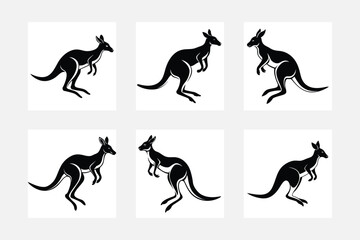 Stunning White Background Kangaroo Silhouette Artwork Set
