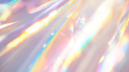 Blurred Rainbow Light Refraction Texture Overlay Effect for Photos and Mockups - Organic Drop Diagonal Holographic Flare on White Wall, Shadows for Natural Light, Radiant Prism Reflections