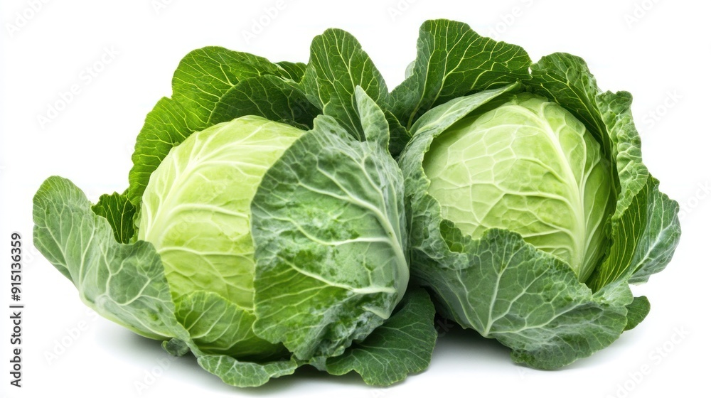 Wall mural Two Fresh Green Cabbages Isolated on White Background