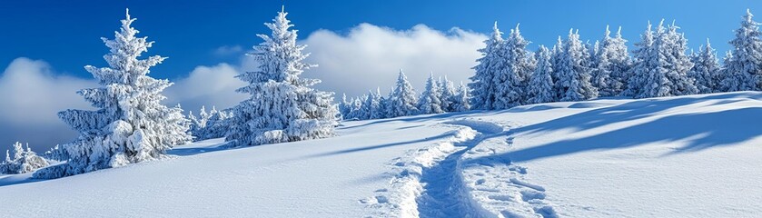 Snowy mountain hiking expedition in a winter wonderland, snowy hiking trail, cold weather adventure