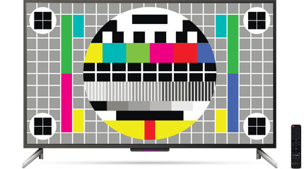 Modern oled tv with remote control and test pattern screen © fad82