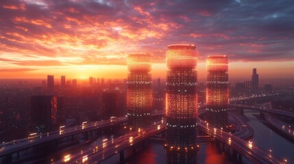Obraz premium Futuristic Cityscape at Sunset