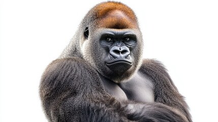 Fototapeta premium Majestic Gorilla Portrait with Calm Expression on White Background Wildlife Photography