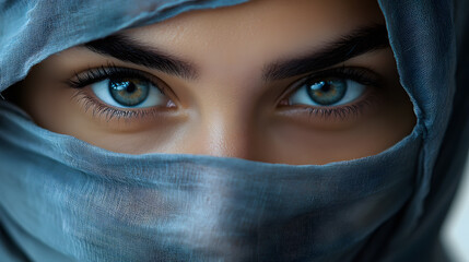 Closeup portrait of young woman wearing a niqab, hijab