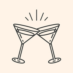 Cocktail glasses icon.Cheers symbol. Party and celebration simple Minimal Pictogram.Cocktail party invitation sign for greeting cards, postcards, invitations, menu design. Vector illustration EPS10