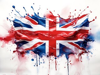 Waving British Flag in Watercolor Splatter