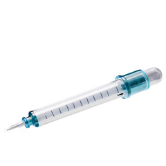 Single-use plastic medical syringe with needle isolated on white background