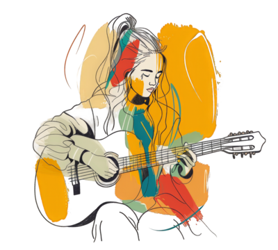 girl playing guitar pop art style on transparent background