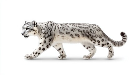 Elegant Snow Leopard Prowling Gracefully on White Snow - Majestic Wildlife Photography