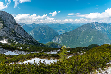 Bergpanorama vom Dachstein Krippenstein am Hallstätter See, Obertraun im Sommer Salzkammergut