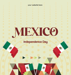 Mexico National Day Banner. Geometric retro abstract background with colorful style for viva Mexico. Square Cover. Happy Mexican day greetings.