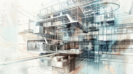 Obraz premium The Fascinating World of Abstract Architectural Drawings: A Blend of Creativity and Innovation. Showcasing Unconventional Designs and Inspiring Spatial Concepts.