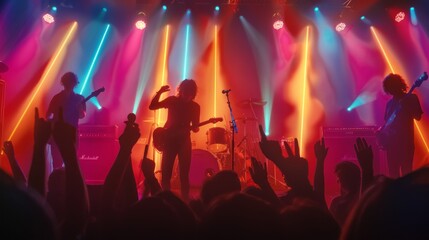 A band is performing on stage in front of a crowd