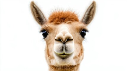 Fototapeta premium Adorable Llama with Friendly Expression in Close-up Shot on White Background