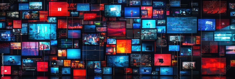 Aufkleber Numerous screens exhibit a mesmerizing array of colorful visuals, creating an engaging environment in a modern digital space