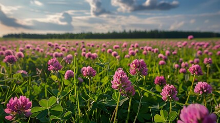Obraz premium A field of clover with bright pink flowers
