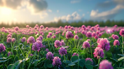 Fototapeta premium A field of clover with bright pink flowers
