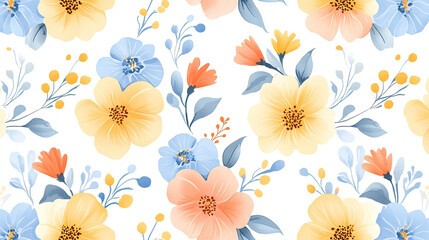 Floral Seamless Pattern with Elegant Blossoms, Artistic Botanical Design, Isolated on White Background, Vintage Flower Decoration, Endless Garden Print, Decorative Floral Texture, Ornamental Bloom Mot