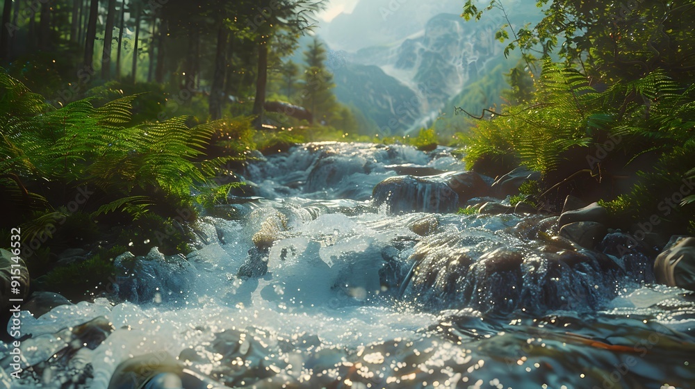 Wall mural A stream of crystal clear water rushes down