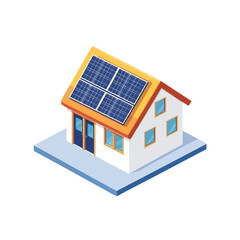isometric icon of a house with solar panels on the roof, in a simple vector style, on a white background,