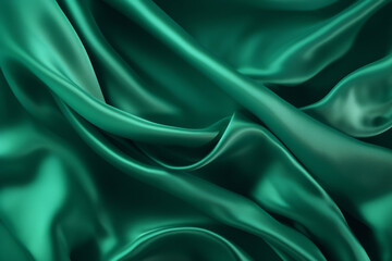 Processed collage of emerald green silk surface texture. Background for banner, backdrop