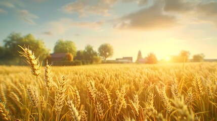 Naklejka premium Wheat field golden with ripening wheat the ears