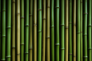 Obraz premium Processed collage of green bamboo fence surface texture. Background for banner, backdrop